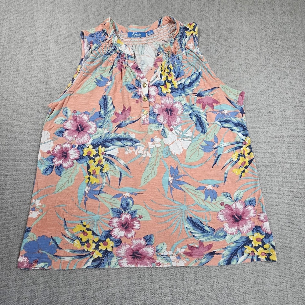 Fresh Women's Multicolor Floral Blouse  Sleeveless Size Large